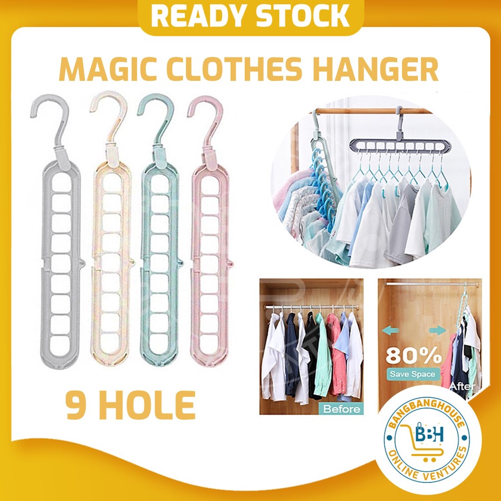 Magic Clothes Hanger Multi-function Clothes Hanger 9 hole Rotating ...