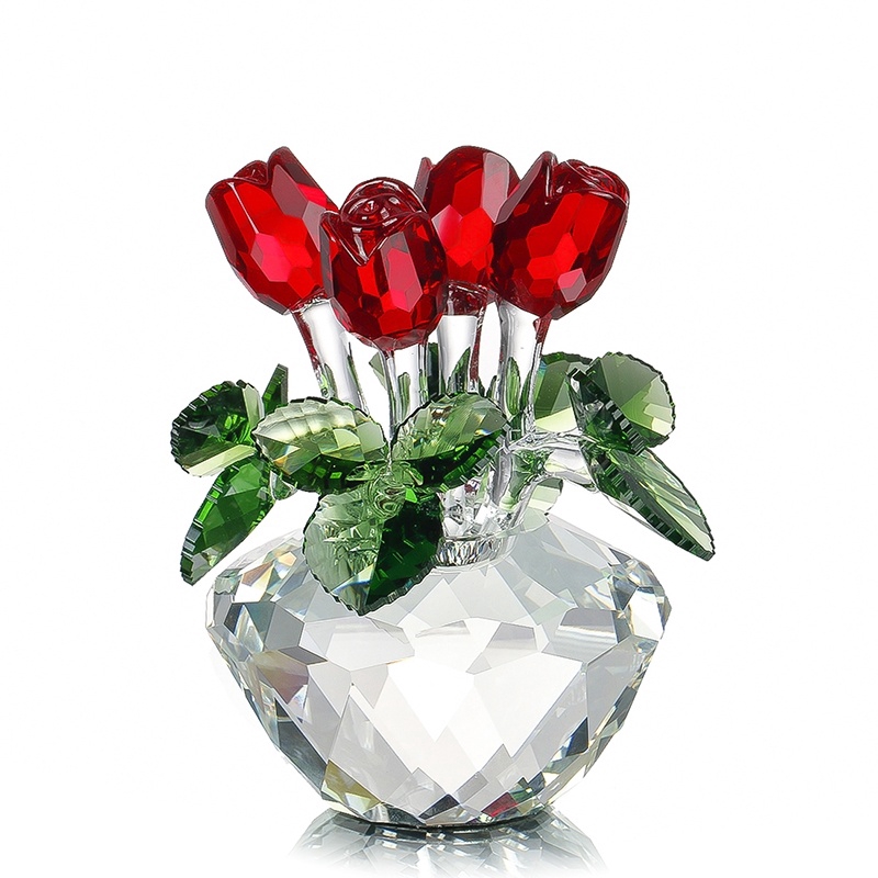 Crystal Rose Flower Figurine Spring Bouquet Sculpture Glass Dreams ...