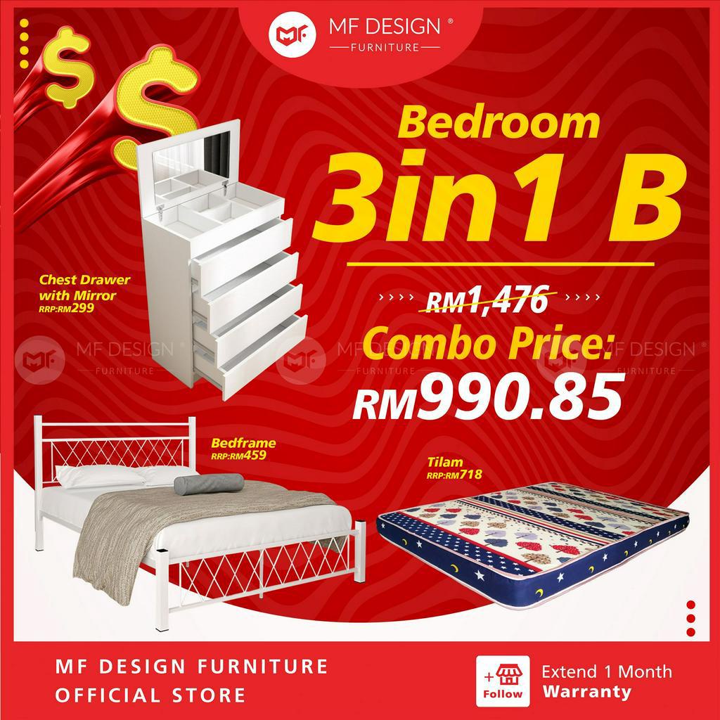 [Bundle Deal] MF DESIGN Bedroom bundle 3in1 B wadrobe chest drawer bed