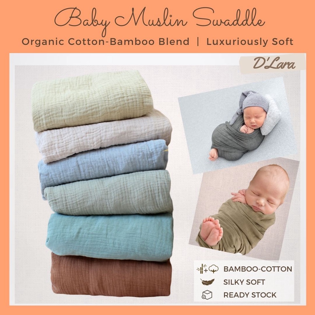 D'LARA Muslin Swaddle Baby 120x120cm | Bamboo Cotton | Kain Bedung Baby ...