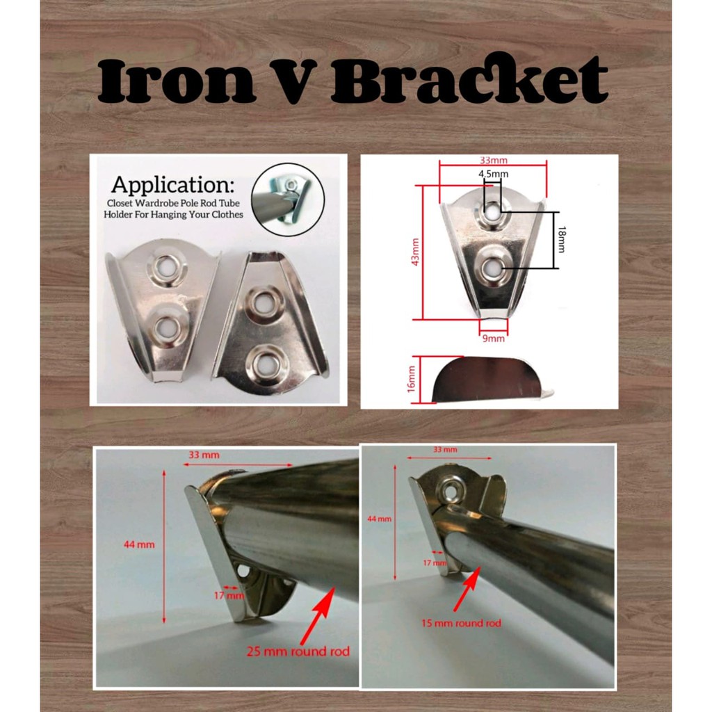 Iron V Bracket Closet Wardrobe Cloth Hanger Round Hollow Pole Rod Tube ...
