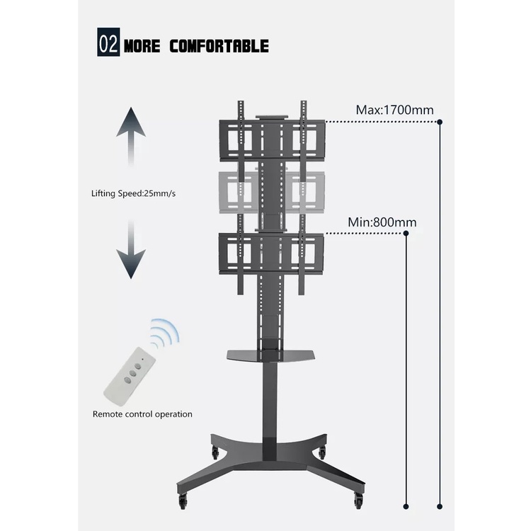 Portable motorized tv stand with wired and wireless remote control