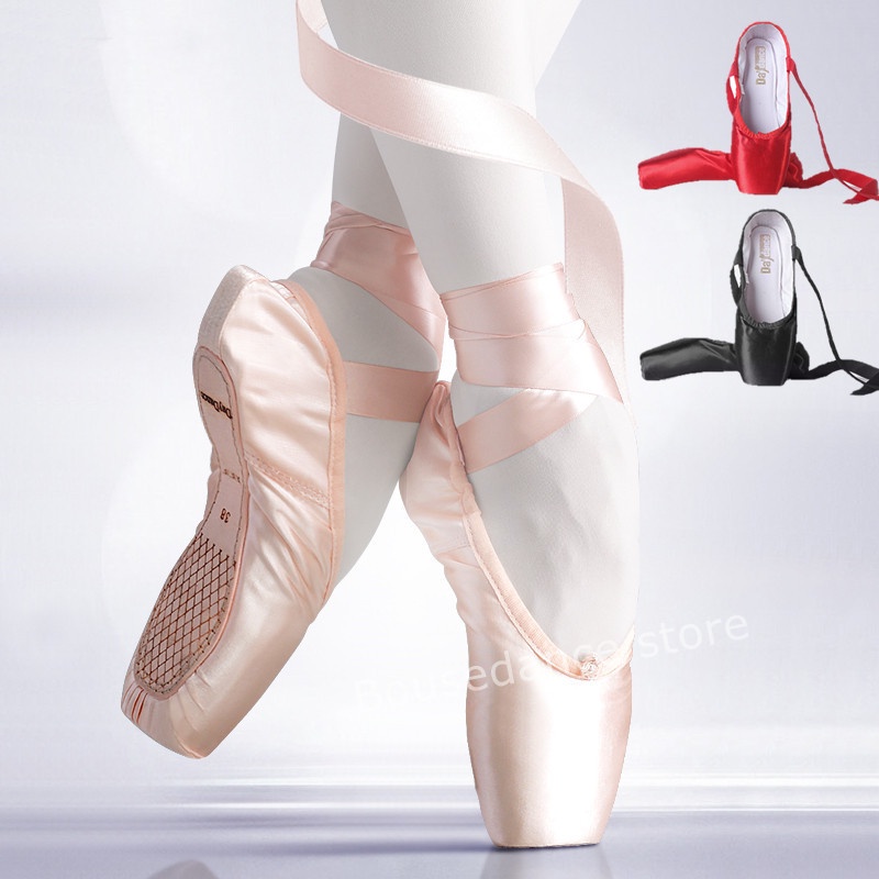 Girls Ballerina Ballet Pointe Shoes Pink Red Women Satin Canvas Ballet ...