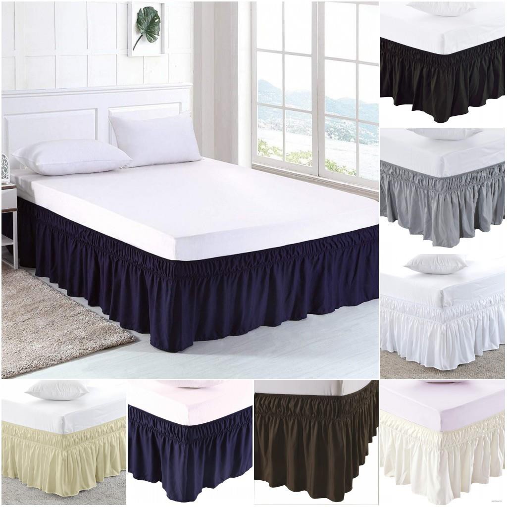Wrap Around Bed Skirt Elastic Dust Ruffle Skirts Solid Color Easy On
