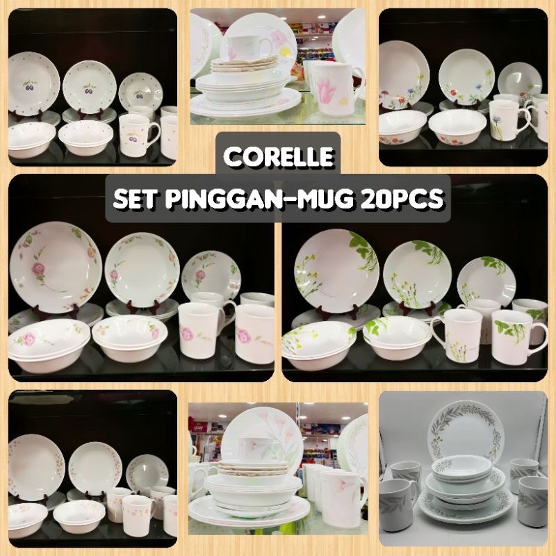 Corelle Set 20 pcs with mug (Original Corelle made in USA) | Shopee ...