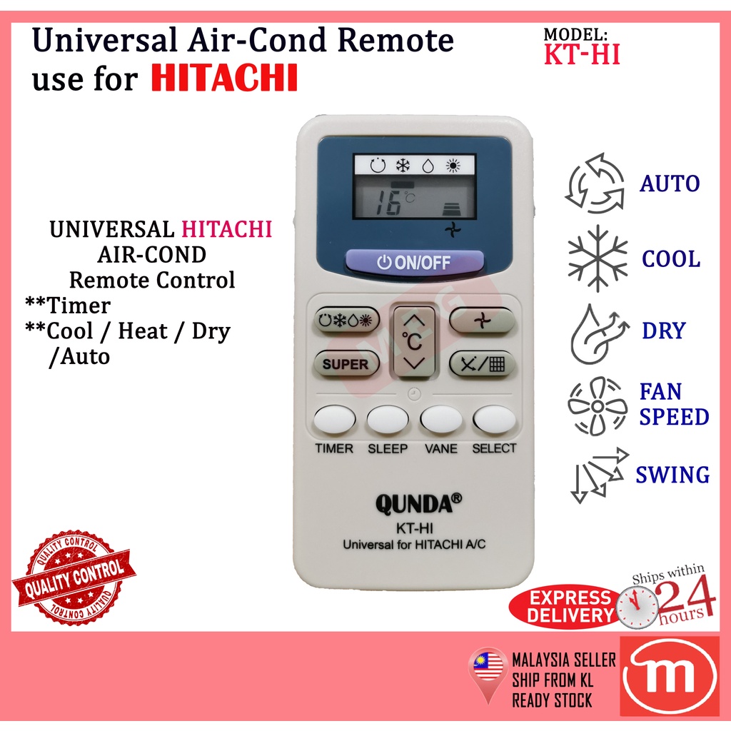 HITACHI AIR COND REMOTE CONTROL MULTI REPLACEMENT QUNDA (KT-HI) AIRCOND ...