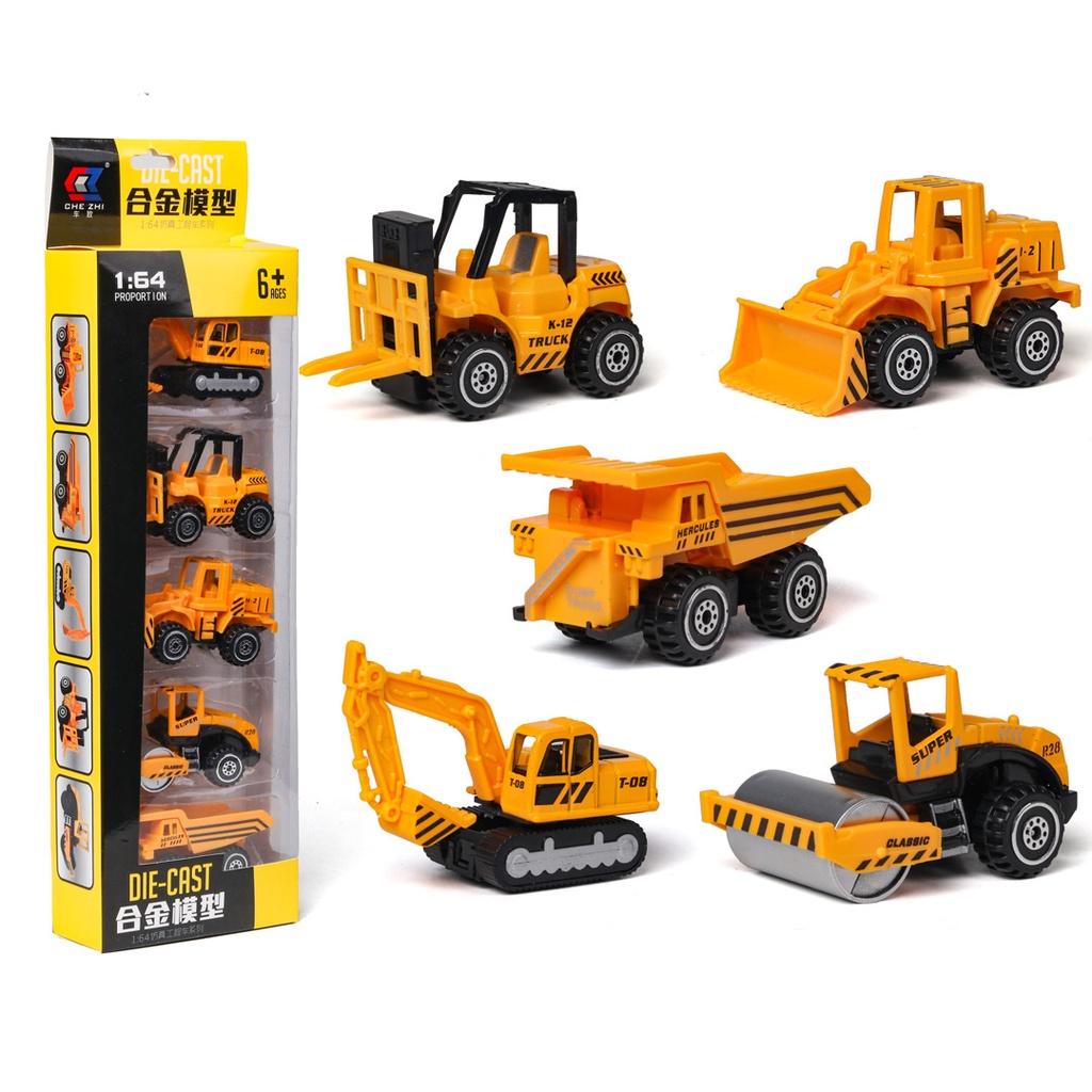 1:64 Construction Vehicles Truck Toys 6 in 1 Set Tractor Excavator ...