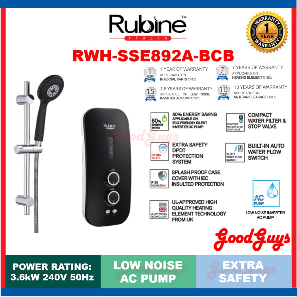 Rubine RWHSSE892ABCB / RWHSSE892AWMW Water Heater with AC Inverter