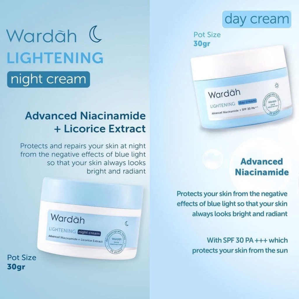 Wardah Lightening Day Cream SPF30++/ Night Cream 30g | Shopee Malaysia