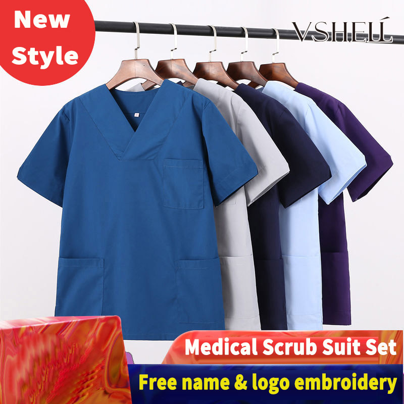 [VSHELL]Free Name Scrub Suit Clothes Medical Suits For Women Short ...
