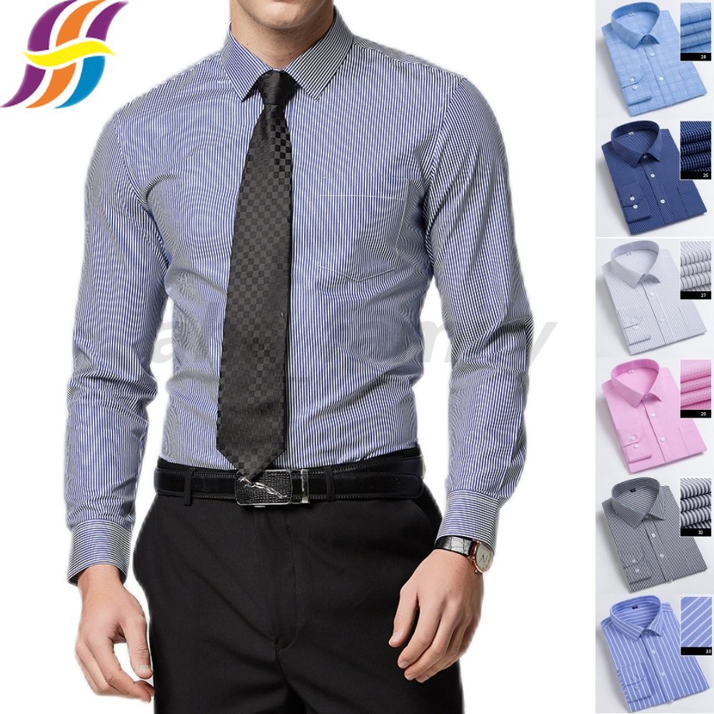 Men's Long Sleeve Dress Shirt Plus Size Stripe Classic Fit Casual
