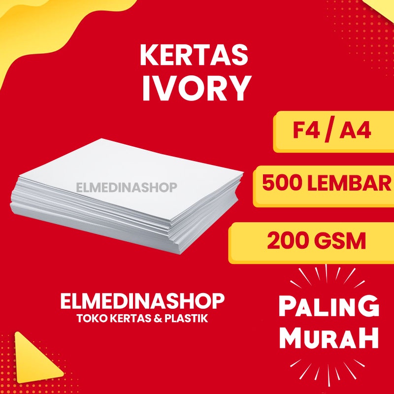 1 RIM / 500 Sheets Ivory Paper F4 & A4 Gramasi Thickness 200 Gsm For ...