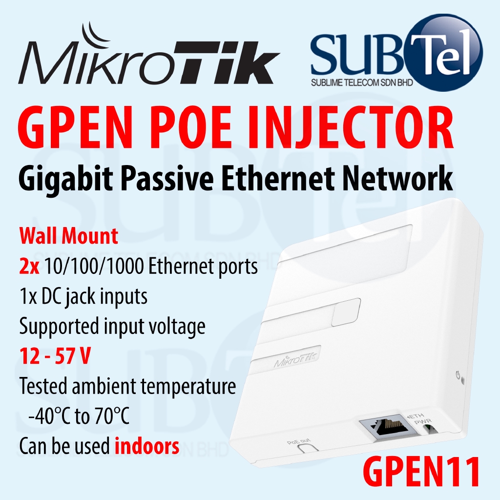 Mikrotik GPEN PoE Injector GPEN11 Gigabit Passive Ethernet Network Power  Injector Wall Mount