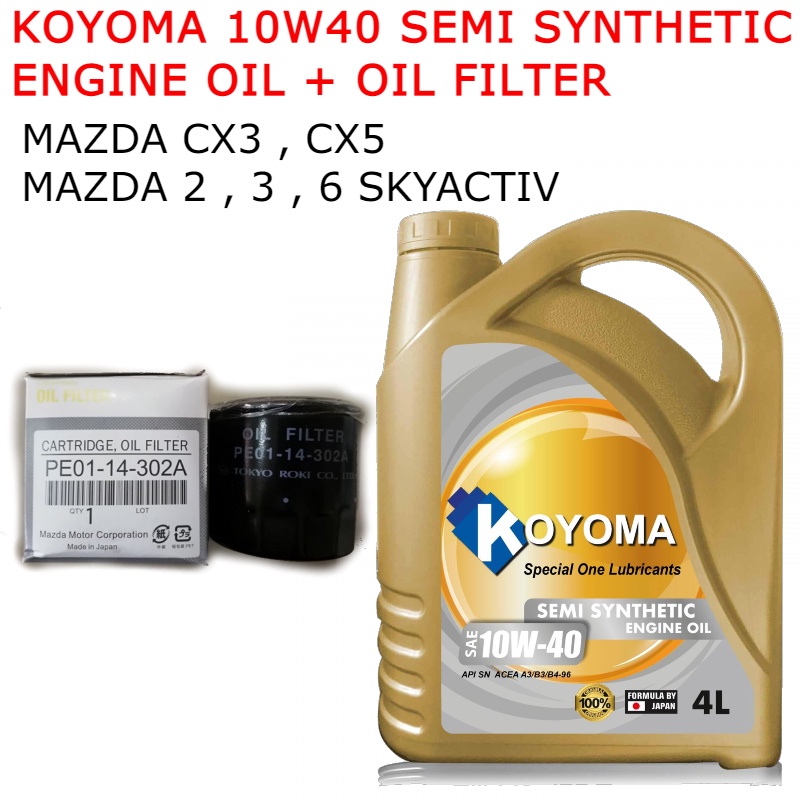 MAZDA 2, 3, 6 SKYACTIV, MAZDA CX5 CX3 OIL FILTER + KOYOMA 10W40 SEMI SYNTHETIC ENGINE OIL