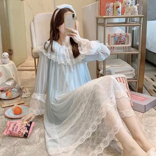 Nightgown】Sleepwear Victorian Nightgown Cotton Sleepshirt Long Sleeve  Pajama Dress Vintage Loungewear for Women NG13