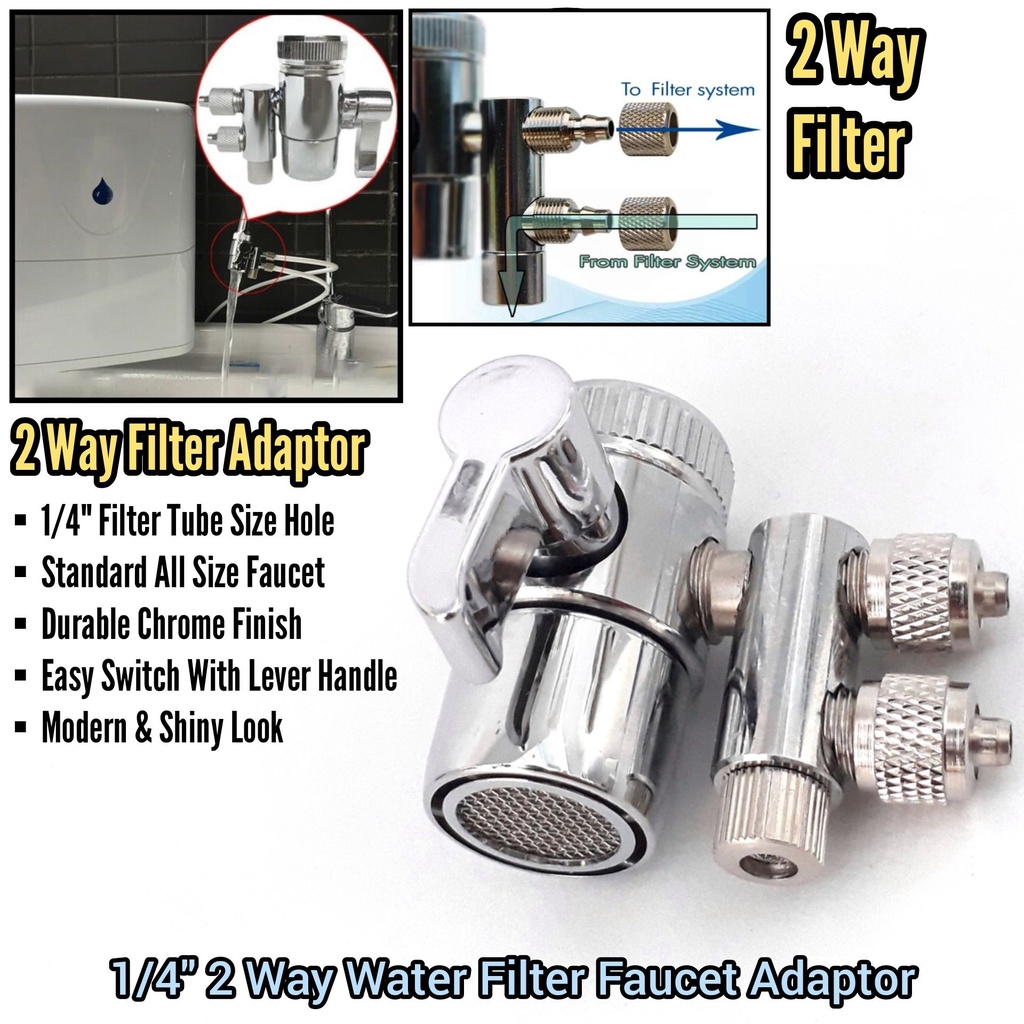 1/4" Water Filter 2 Way Faucet Tap Adaptor Divertor Valve DoubleFilter Bibtap Adaptor Shopee