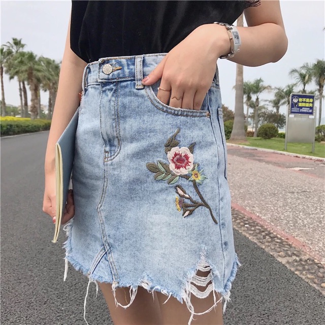 Ripped knee length skirt sales