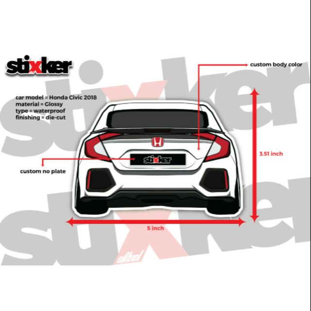 Sticker Belakang Kereta Honda Civic 2018