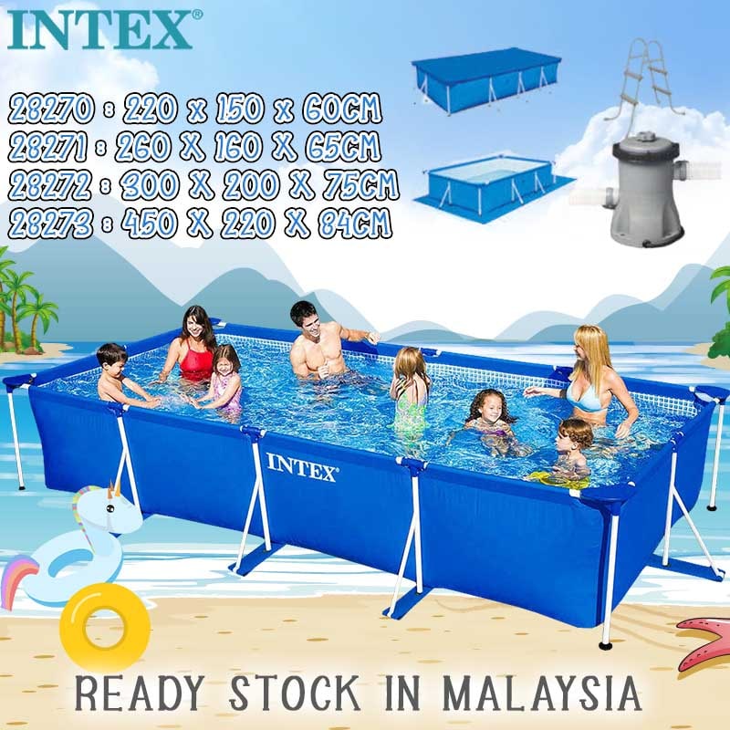 INTEX 2.2m-4.5M Large Swimming Pool For Kids Family Big Size Metal ...