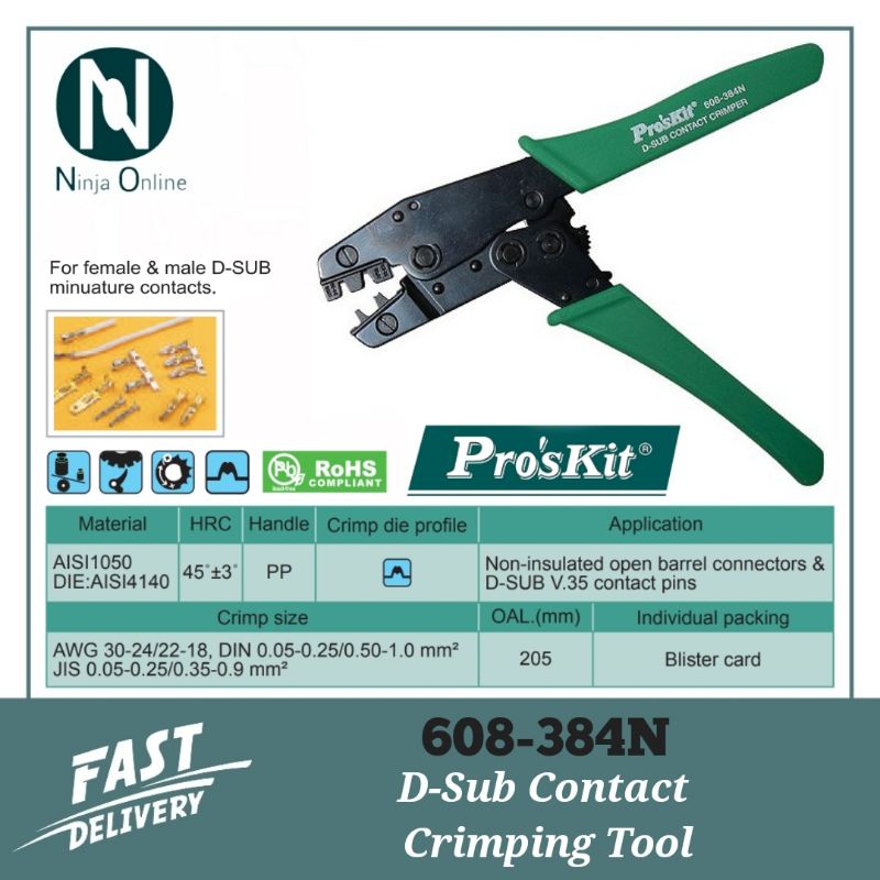 Proskit 608-384N D-Sub Contact Crimping Tool / CP-462G Wire Ferrule ...