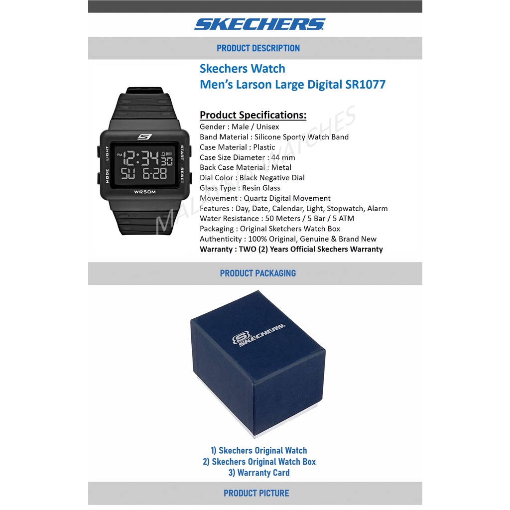 OFFICIAL WARRANTY Skechers SR1077 Men s Larson Large Digital Silicone Rectangular Black Watch 2 Years Warranty Shopee Malaysia