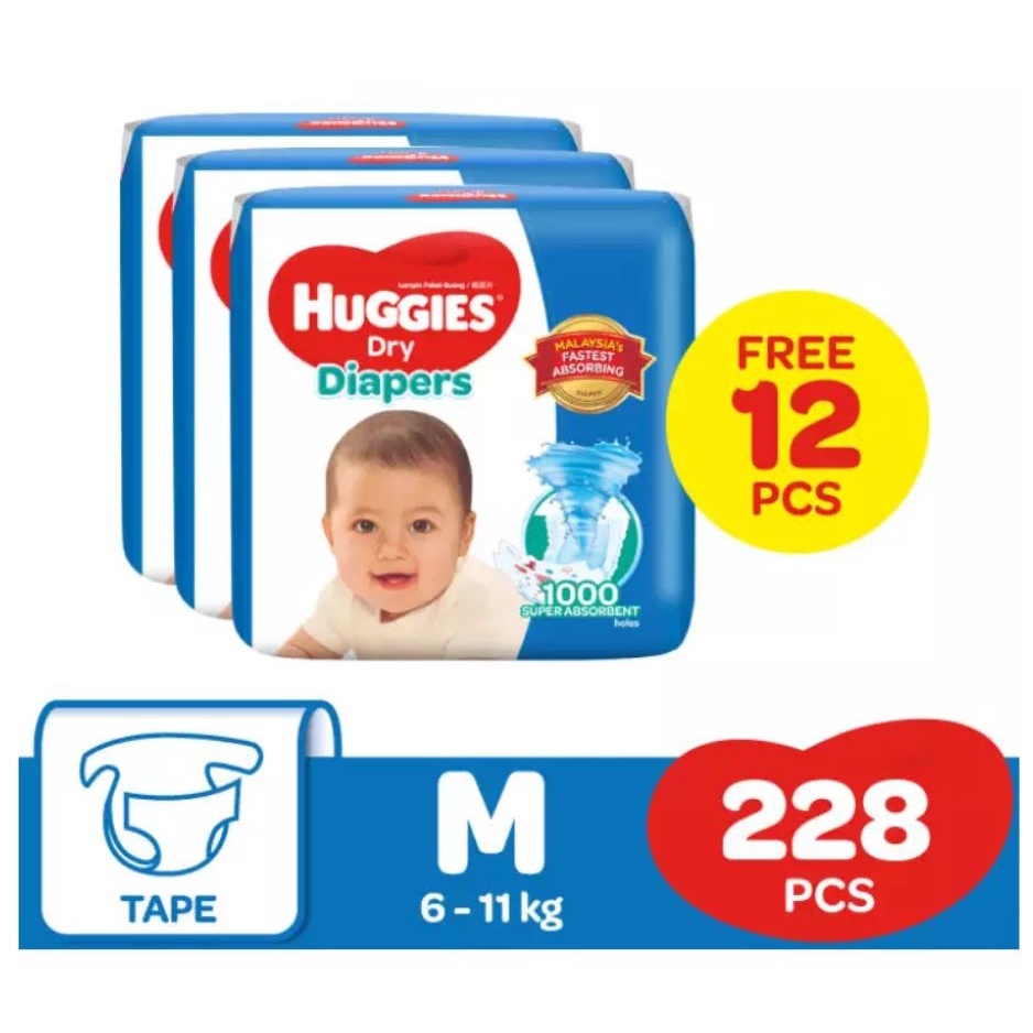 Huggies Dry Diapers Super Jumbo Pack S84 M72 4 L60 Xl48 Xxl40 3 Packs Shopee Malaysia