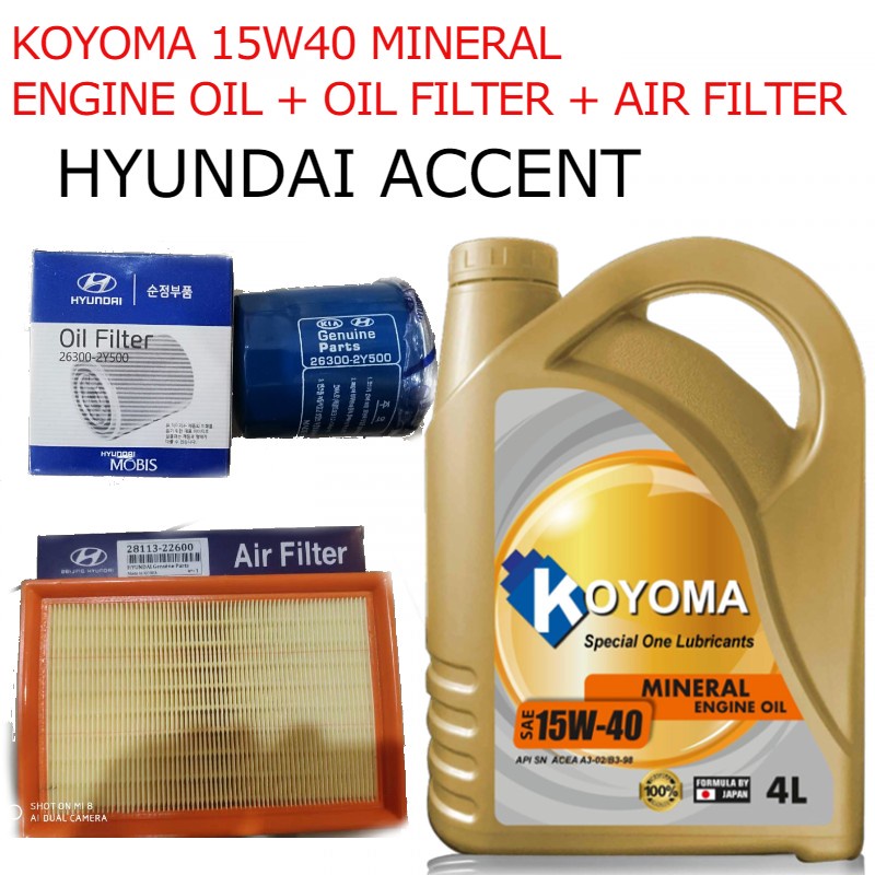 HYUNDAI ACCENT 1.5 AIR FILTER + OIL FILTER + KOYOMA 15W40 MINERAL