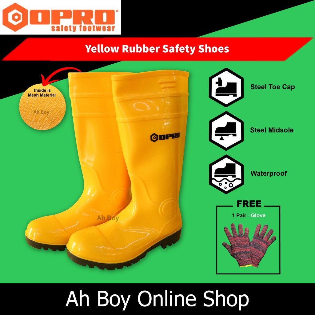 OPRO Steel Toe Cap Yellow Rubber Safety Shoes Opro-100 Wellington Boot ...