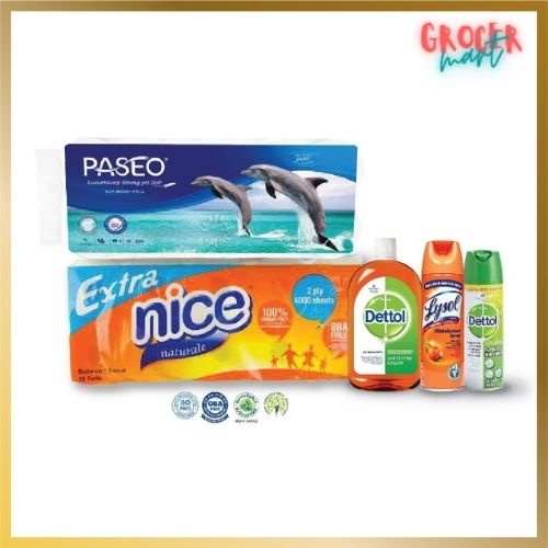 Paseo Toilet Paper + Nice Extra Bathroom Tissue + Dettol Antiseptic ...