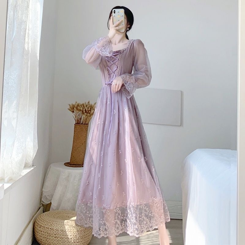 French Strawberry Four-Color Sequins Sweet Long Skirt Gauze Strap Slim Fashion Dress