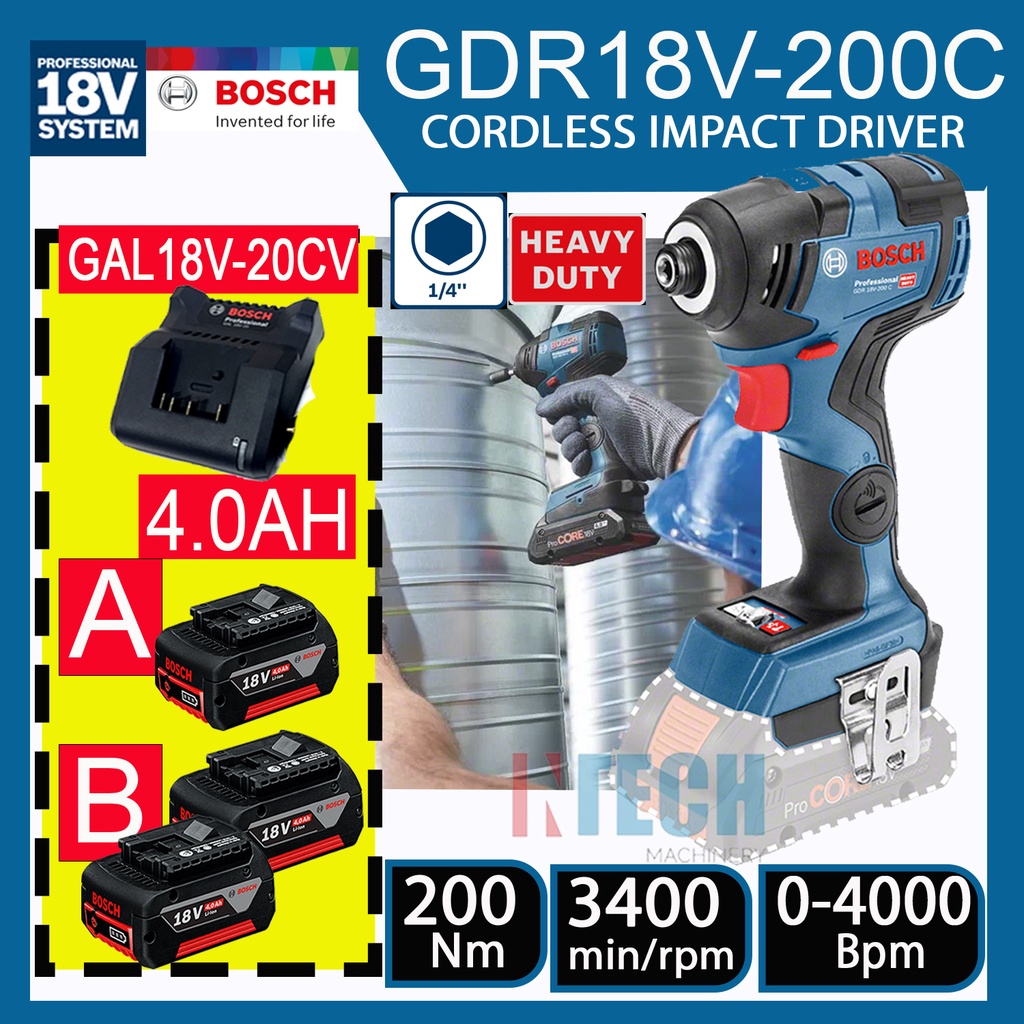 BOSCH GDR18V-200C GDR18CV200C CORDLESS IMPACT DRIVER C/W