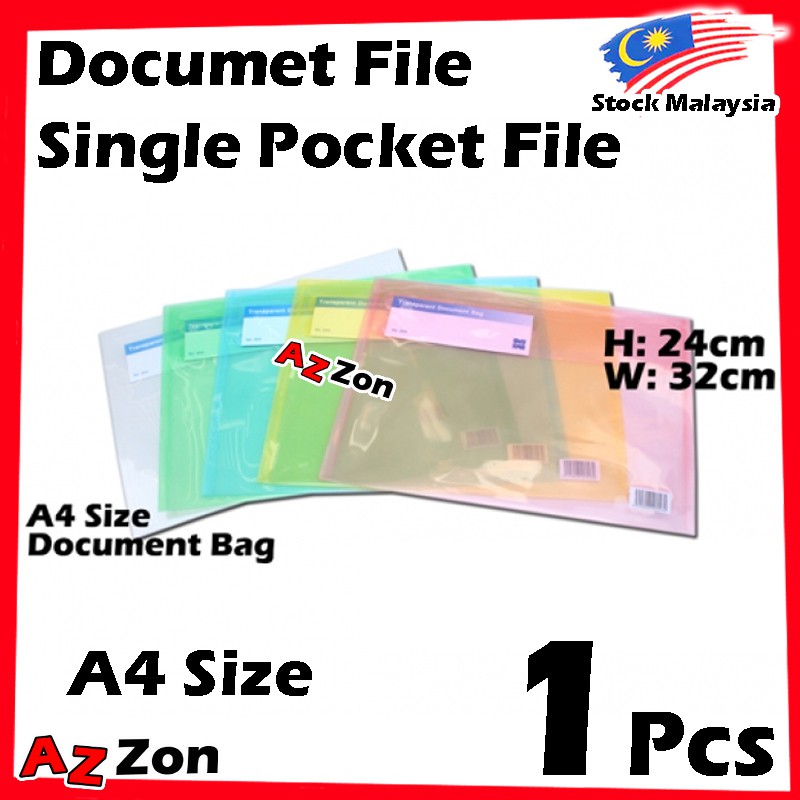 PVC Clear Transparent Pocket File Document Bag A4 Size Single Pocket ...