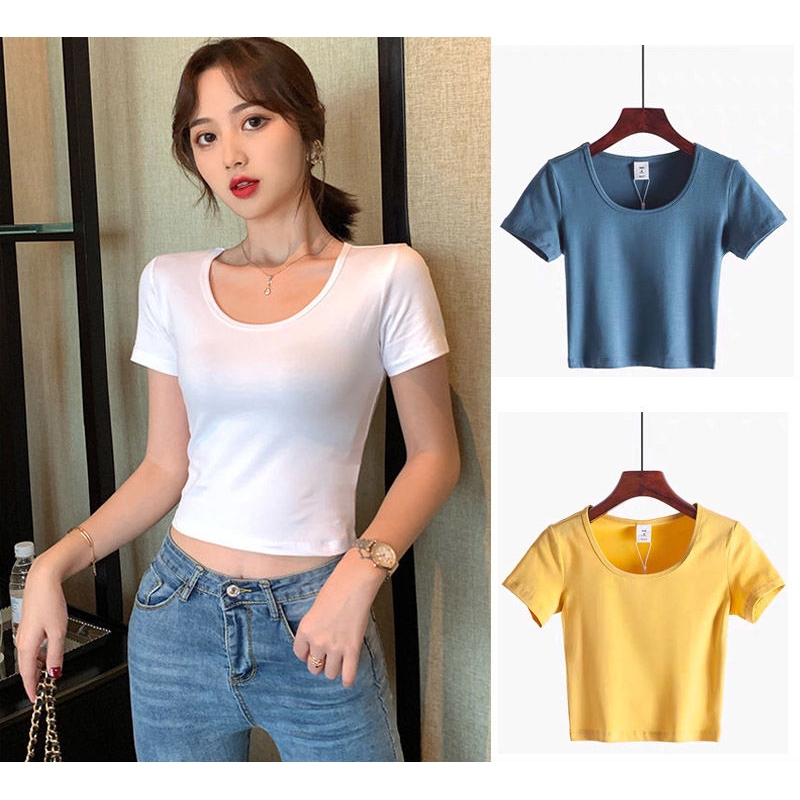 Revealing Navel Short Sleeve T-shirt Women's Wear 2020 New Summer Short  High Waist Top Slim, Tight, Sexy and Thin Base Coat