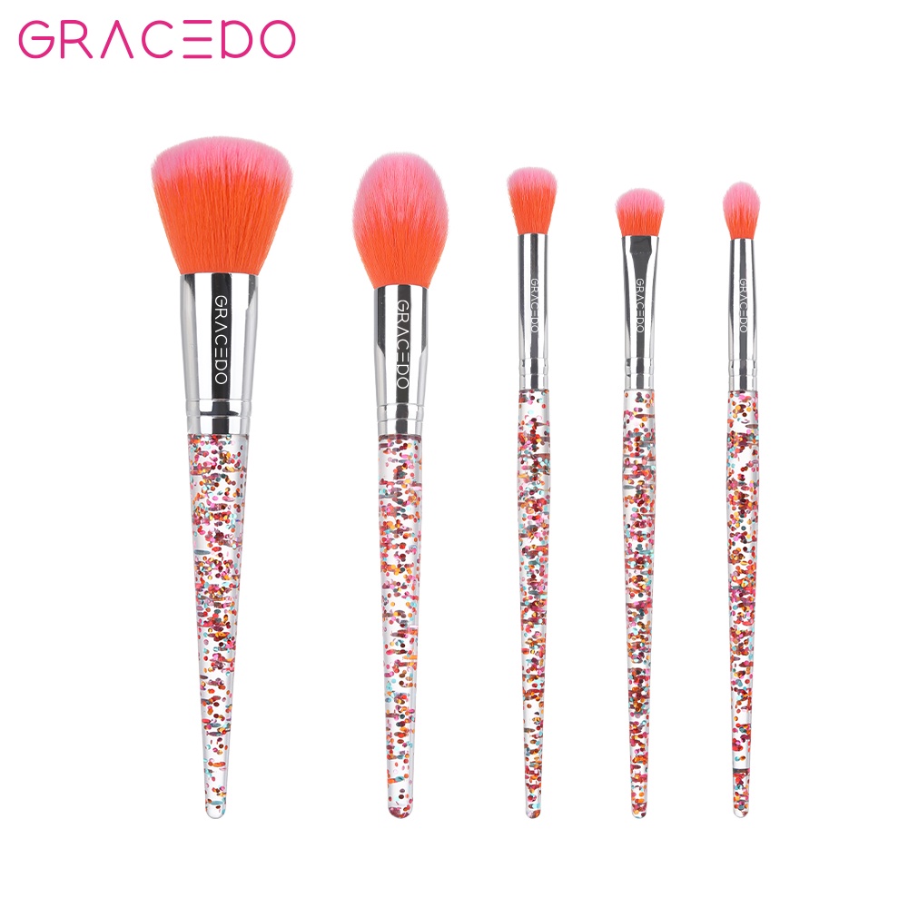 GRACEDO 5pcs Make up Brushes Floral Drop Glue Transparent Handle