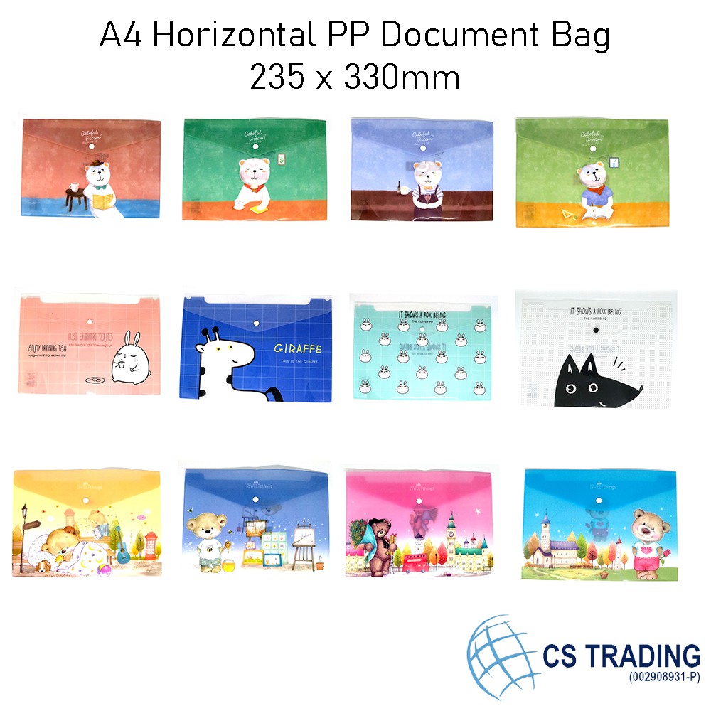 4 pcs x A4 Cute Cartoon PP Document Bag / File Bag / Clear Paper File ...