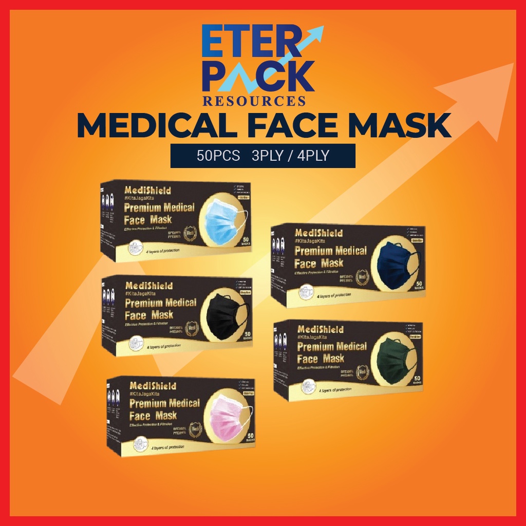 Medical Face Mask 4ply 50pcs MEDISHIELD/RESPACK 4ply Colour Mask