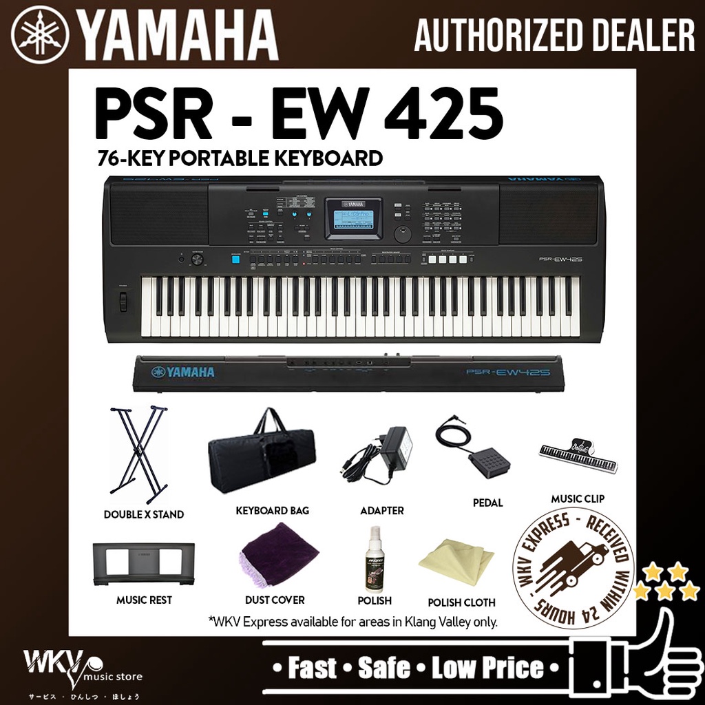 Yamaha PSR-EW425 76-key Portable Keyboard Package (PSREW425 / PSR EW425 ...