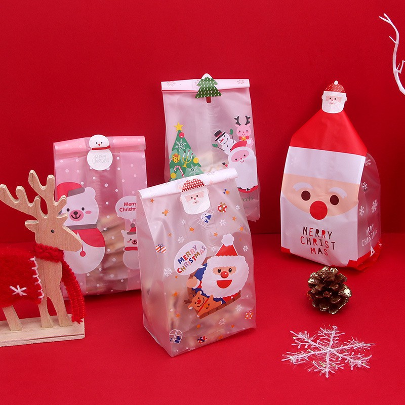 50pcs Christmas Biscuit Cookies Candy Packing Bags DIY Xmas Snack Pouch ...