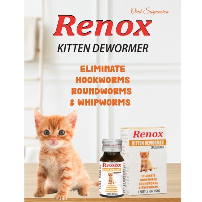 RENOX Kitten & Puppy Liquid Dewormer 15ml Eliminate Hookworms, Roundworms & Whipworms Ubat