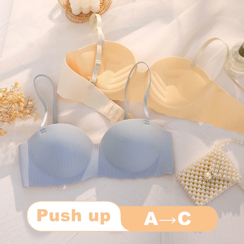 Small breasts gathered bra woman half cup antisagging onepiece