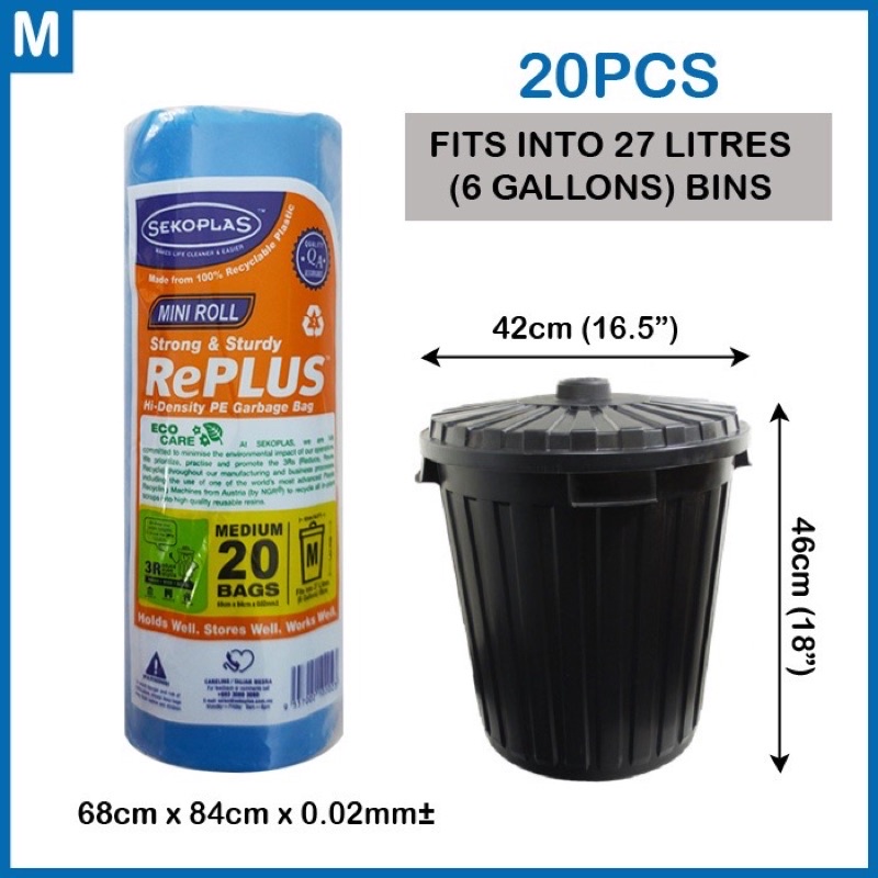 SEKOPLAS Replus Mini Garbage Bag Roll 20 Pcs Eco Friendly Plastic Bag Plastik Sampah S M L