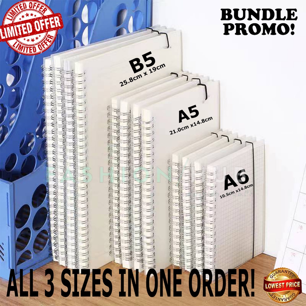 FB Bundle of All 3 Sizes SPIRAL STYLE NOTEBOOK LINED/GRID (A6,A5,B5 ...