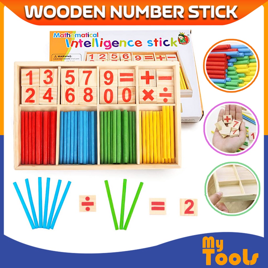Wooden Number Math Counting Sticks Box Montessori Teaching Aids Educational Toy Shopee Malaysia