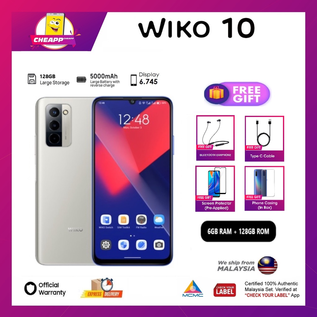 WIKO 10 4G Cell Phone Unlocked Smartphone Android 12 4GB RAM 128GB ROM  5000mAh 6.74 Inch Super Big Display 50MP AI Triple Camera Mobile Phones, US