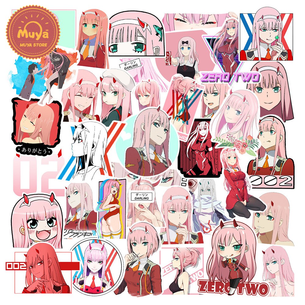 MUYA 50pcs Zero Two Anime Stickers Pink Girl Stickers Waterproof Japan ...