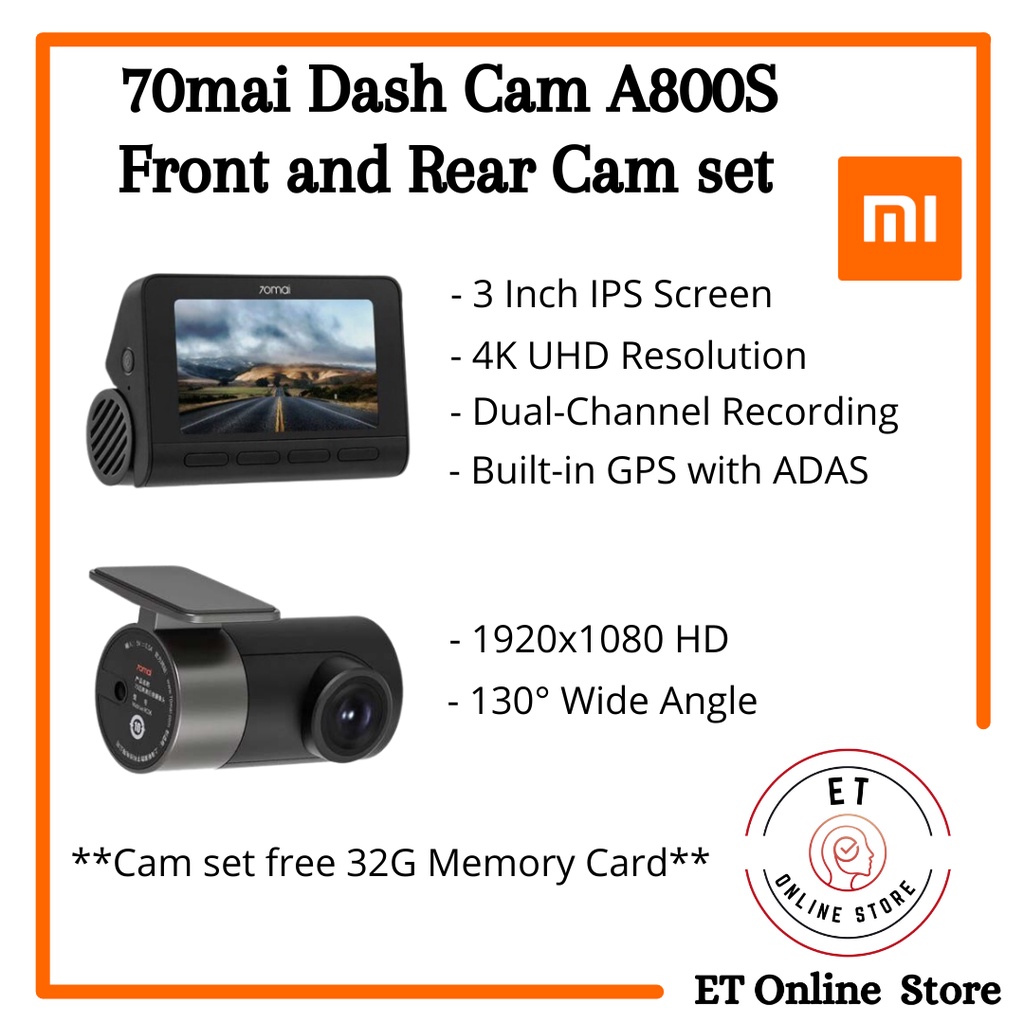 70mai A800S 4K Dashcam with Rear Cam Set, Include 32G Memory Card ...