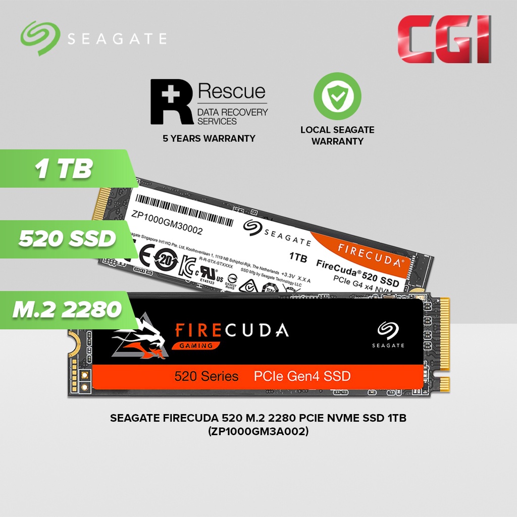 Seagate Firecuda 520 M.2 2280 PCIe NVMe SSD (1TB) ZP1000GM3A002 ...
