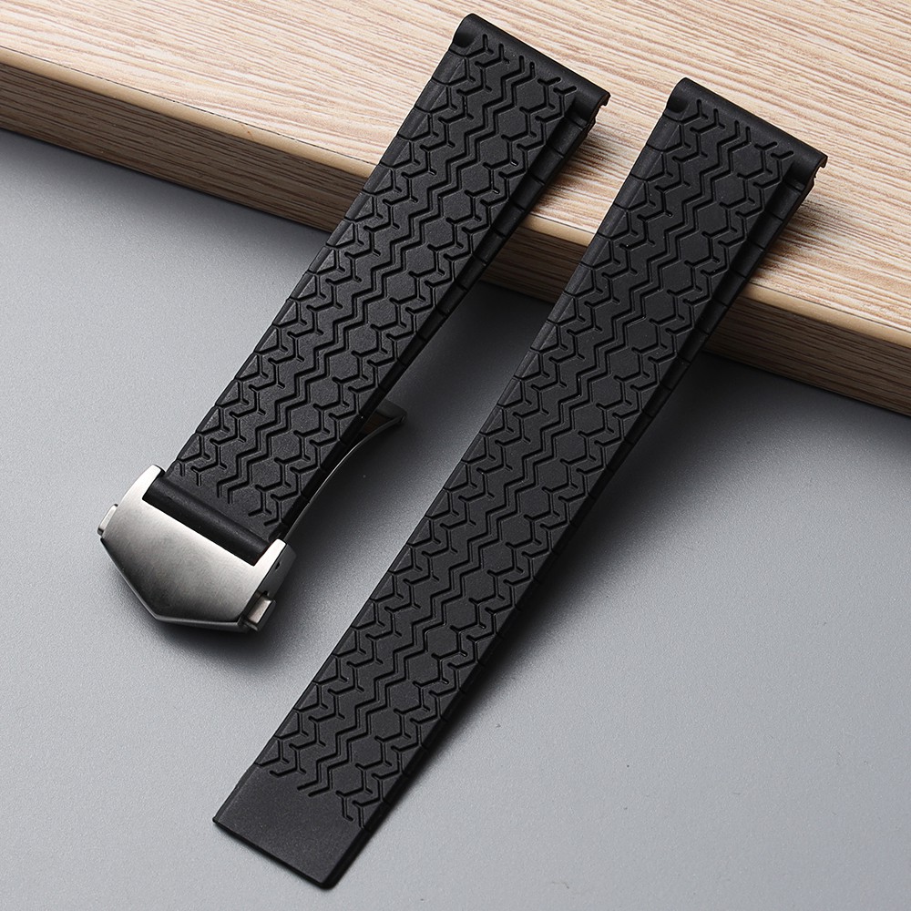 22mm Black Tyre Texture Waterproof Rubber Watchband For Tag Heuer F1 CARRERA AQUARACER Silicone Watch Strap Wrist Bracelet Tape