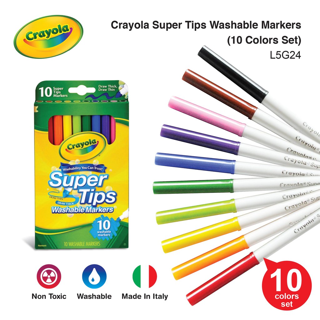 Crayola Super Tips Washable Markers 10 Colors Set Shopee Malaysia