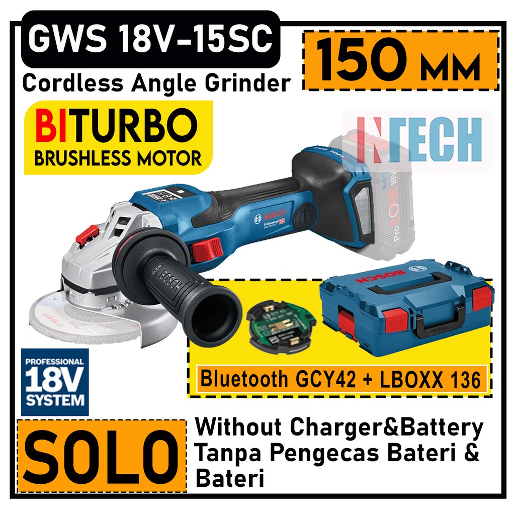 GWS 18V-15 SC Cordless Angle Grinder BITURBO